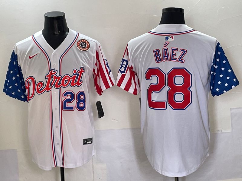 Men Detroit Tigers #28 Baez White National Flags 2025 Nike MLB Jersey style 7